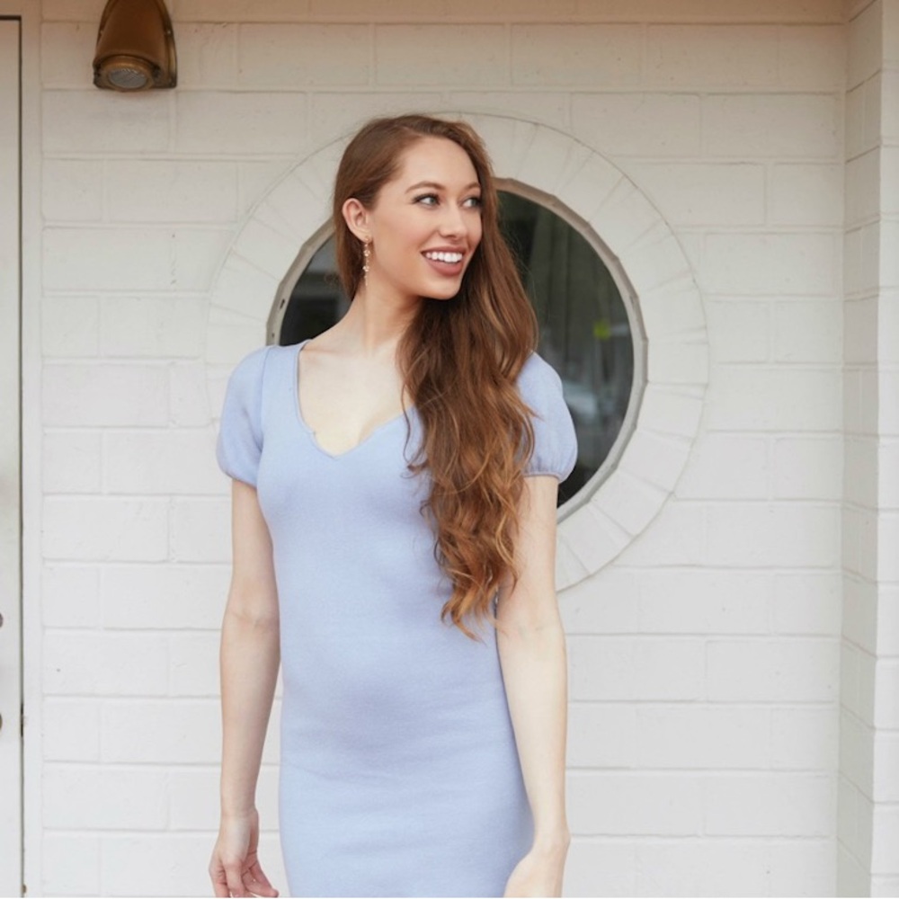 Urban Outfitters Light Blue Puff Sleeve Midi Dress